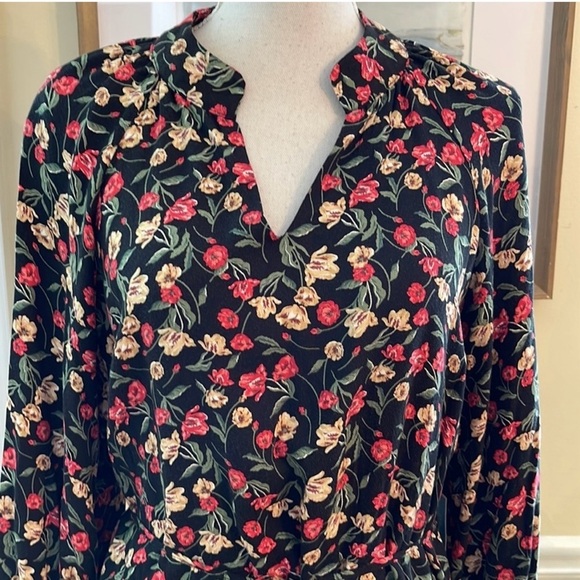 Draper James Dress Womens 2X Black Floral Long Sleeve Belted Sheath Boho - Picture 3 of 12